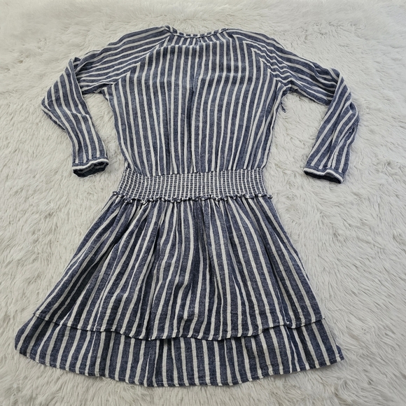 Rails Size S Jasmine Mini Dress Tie-Neck Smocked-Waist Azure Striped Lin… - Picture 14 of 16